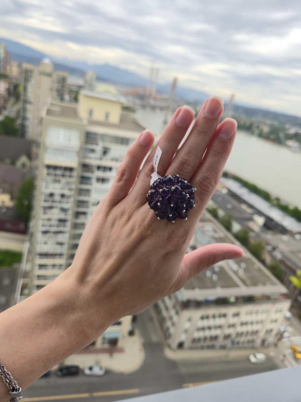 NWT Beaded Purple Strachable Cocktail Ring - Women Jewelry